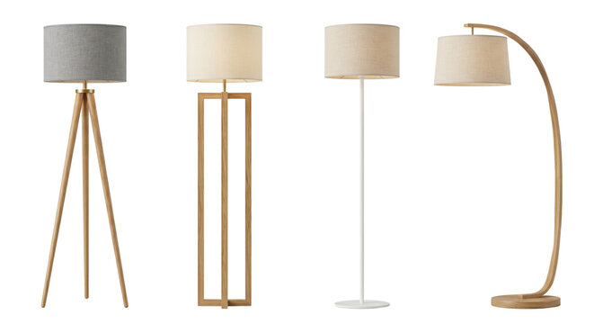 Modern minimalist floor lamps collection on transparent background