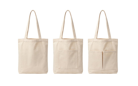Blank canvas tote bags fashion mockup on transparent background