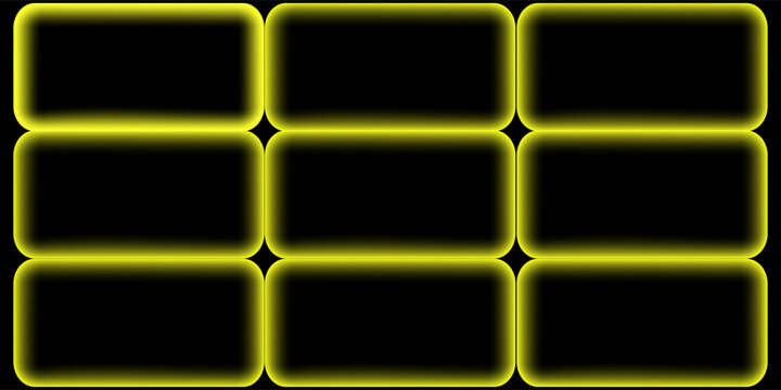 Abstract dark vector background with glowing yellow neon rounded rectangles grid, modern tech button grid pattern on black, futuristic layout banner design template