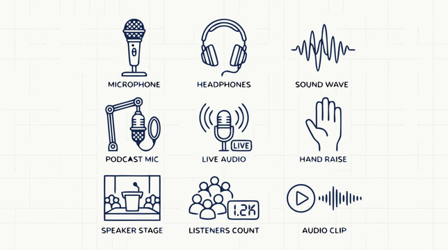 podcast live audio streaming icons