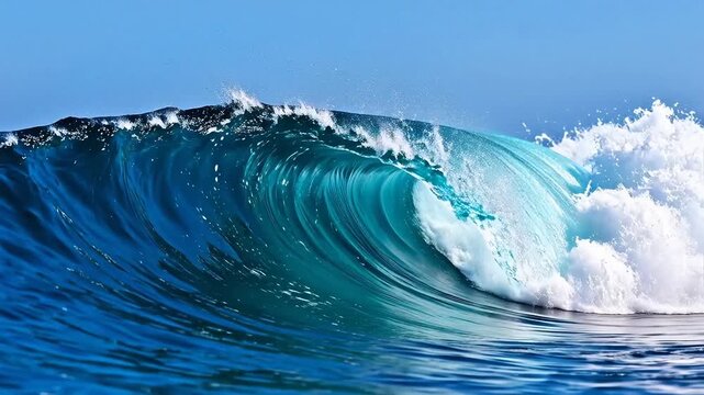 Ocean wave curling with white foam