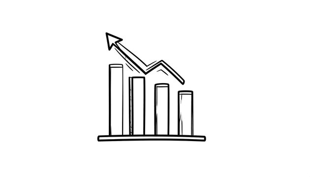 Hand Drawn Bar Chart with Zigzag Arrow on Gray Background