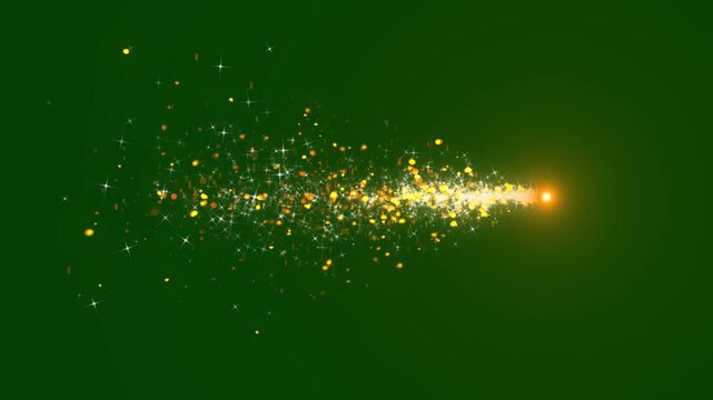 Golden glitter dust particles floating and sparkling, golden glitter light tail, glowing light and star effect, sparkling shining comet trace with glare effect. golden light sparks and particles flare