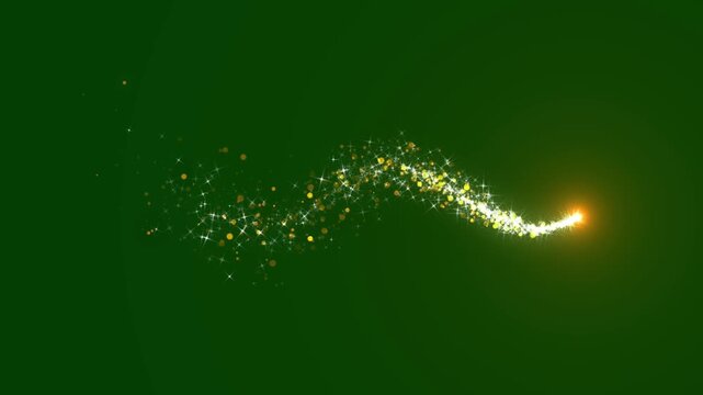 Golden glitter particle light streak flowing, glittering star dust trail sparkling particles, glitter sparkle line with magical dust trail, glittering golden particles star trail dust sparkling line.
