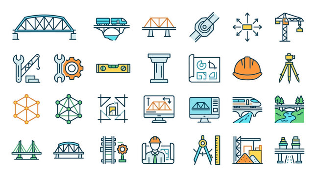 Construction icons display various tools and infrastructure elements on screen