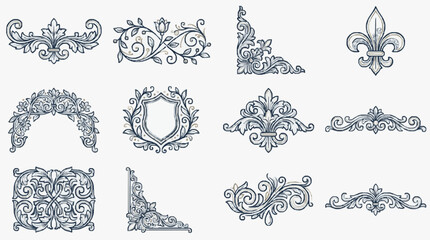 Elegant Black and White Ornamental Floral and Fleur de lis Decorative Motifs Collection for Designers © Riadi