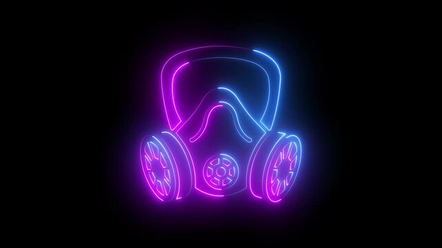 glowing neon Respirator mask icon isolated on black background. Protective gas mask for safety and respiratory health with respiratory protection breathing equipment industrial biohazard emergency.