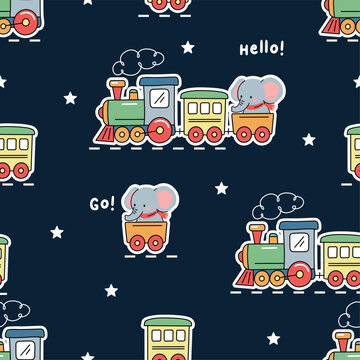 Cute Baby Locomotive Cartoon Background for Textile Print and Children Products