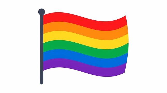 Pride flag graphic illustration featuring vibrant rainbow colors, representing LGBTQ+ community, diversity, equality, and human rights, isolated on white.