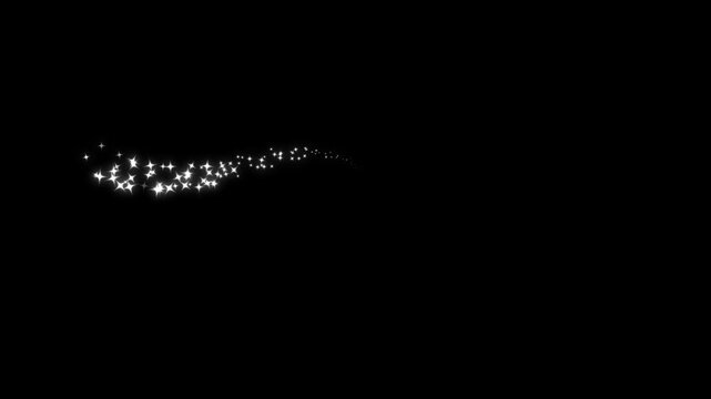 Magic glitter sparkling star line trail with white glowing fairy dust, twinkling shimmer particles, luxury sparkle burst, shining comet trace and festive starlight transition on black background video