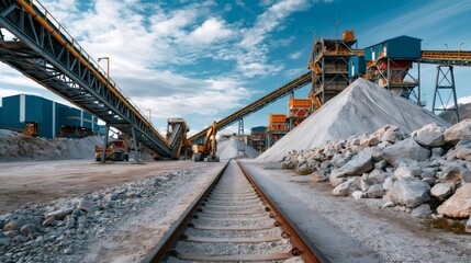 Naklejka premium Quarry mining operation conveying limestone and gravel