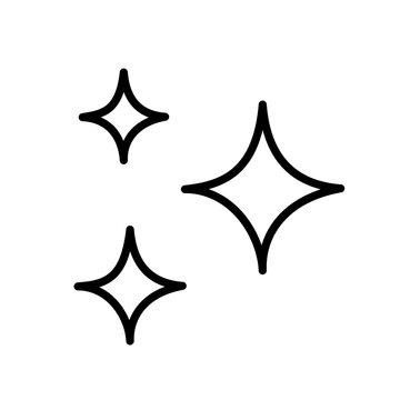 Minimalist icon of three four-pointed stars of different sizes, symbolizing sparkle, shine, cleanliness or magic. Vector illustration.