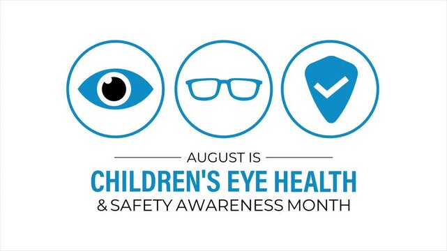 Animated eye care icons promoting Children's Eye Health and Safety Awareness Month. Awareness animation 4k video.