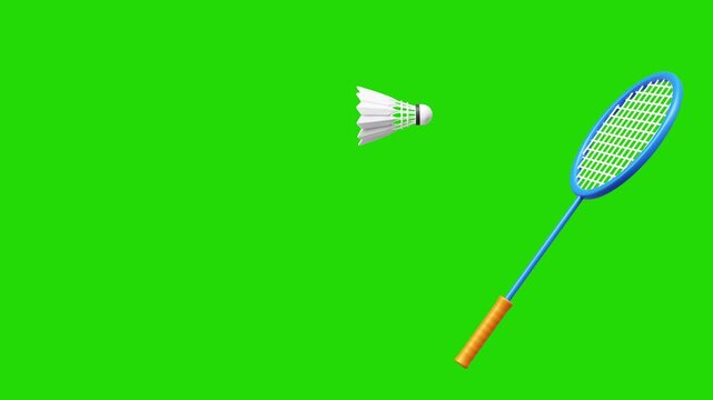 Badminton racket with shuttlecock animation on green screen background