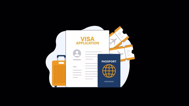 Animated Visa Application Form with Passport and Travel Accessories - Transparent