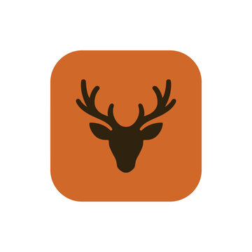 Deer silhouette icon on orange background with minimalist style for autumn wildlife branding design.
