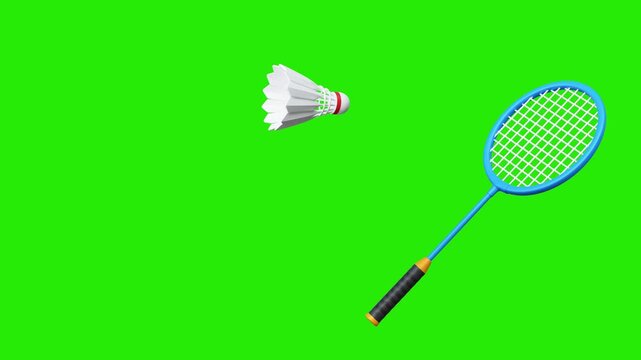 Badminton racket with shuttlecock animation on green screen background