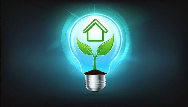 glowing bulb with seedling and green house symbol