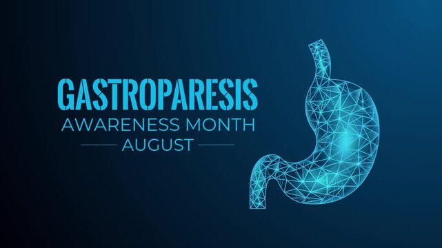 Gastroparesis Awareness Month with medical awareness concept. Glowing stomach animation . Healthcare animation scene. 4k animated video.