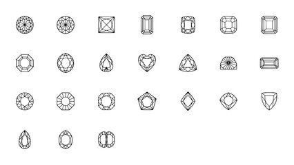 Fototapeta premium Gemstones with Various Geometric Shapes and Designs Arranged in a Collection Featuring Jewelry, Diamonds, Faceted with Cut