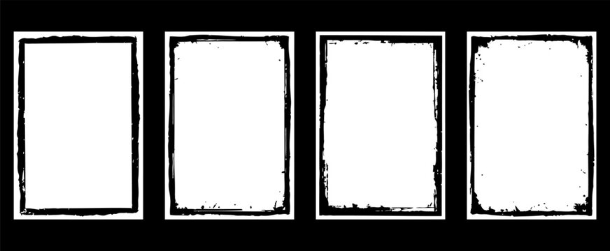 Set of four grunge vector frames with distressed black borders for creative graphic design projects layout