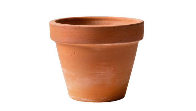 Isolated empty natural terracotta clay flowerpot ready for planting on clean studio shot