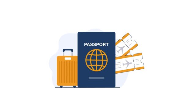 Animated Passport and Luggage for Travel Concept 