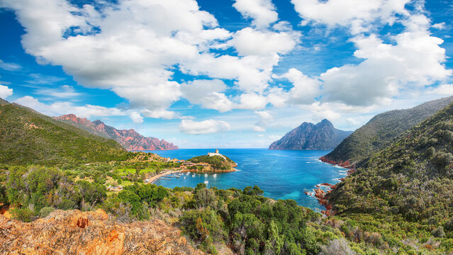 Amazing view of Girolata bay in natural reserve of Scandola.