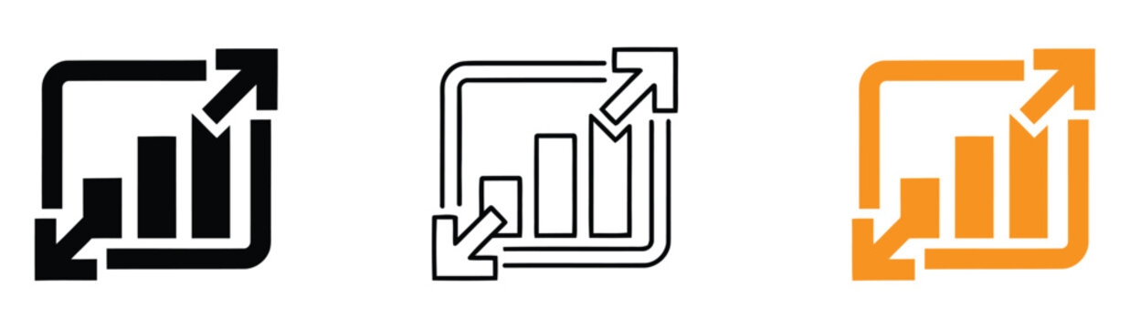 Graph going down and up sign with arrows, vector illustration of bar chart symbols, depicting sales decrease and growth, ideal for business analytics, financial reports.