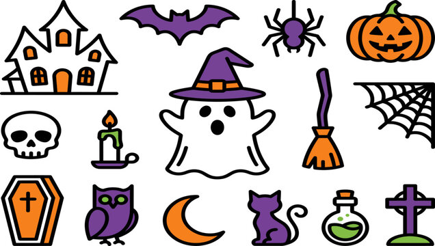 Halloween vector bundle spooky icons and symbols for decoration