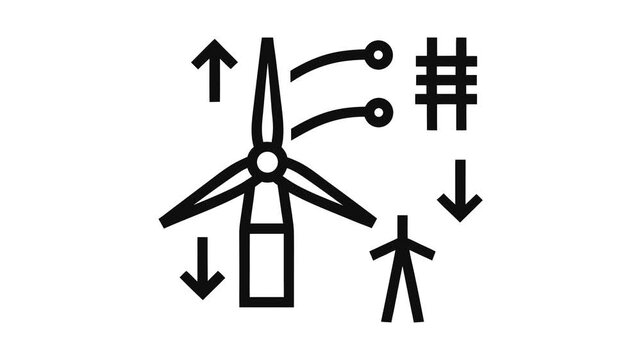 Abstract Wind Turbine Motion Icon with Direction Arrows on Transparent Background
