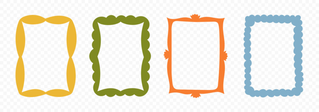 A collection of colorful hand-drawn square frames. Vector decorative borders for scrapbooking, greeting cards, invitations, photo albums, labels, posters, and creative design projects. 