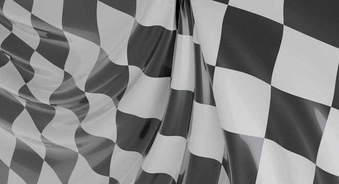 Close-up abstract view of a flowing checkered flag fabric texture