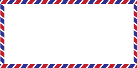 Classic airmail border with red and blue diagonal stripes on white background. Vintage patriotic frame for mail, post, and travel themes. © Zainal