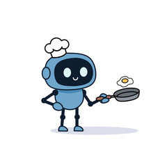Obraz premium Chef robot cooking a fried egg illustration
