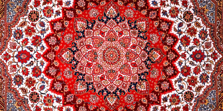 Red persian carpet medallion floral pattern texture