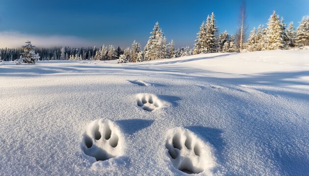 dog paw prints in fresh newly fallen snow