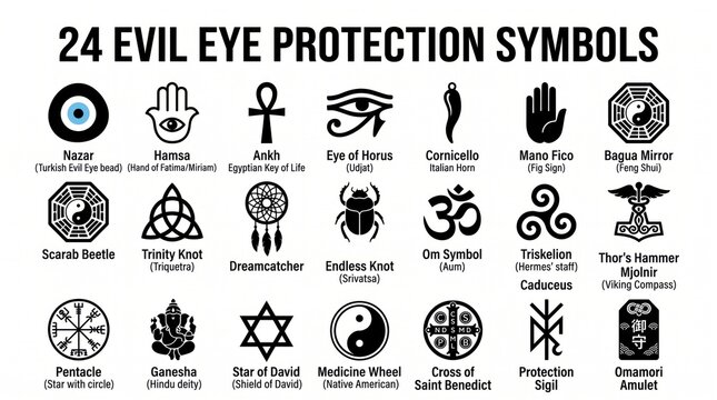 Collection of various evil eye protection symbols