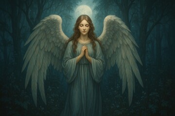 Fototapeta premium Serene angel in moonlit forest