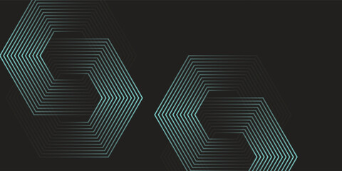 Dynamic turquoise neon hexagonal lines form a striking geometric pattern on a black background, evoking modern technology, futuristic design, and digital aesthetics © Moh