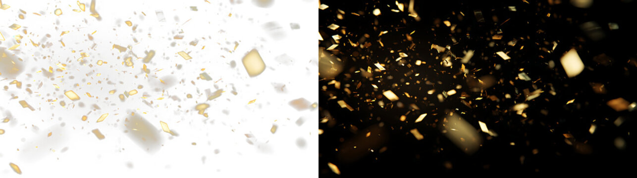 Festive falling gold confetti with shiny tinsel background vector