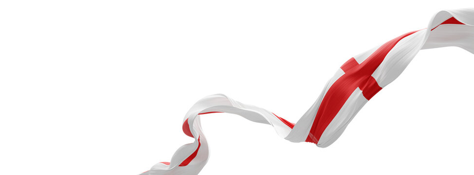 England flag ribbon sheer pleated fabric flowing isolated on transparent background with copy space 3D render