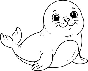 Fototapeta premium Seal, line drawing, suitable for coloring, educational material.