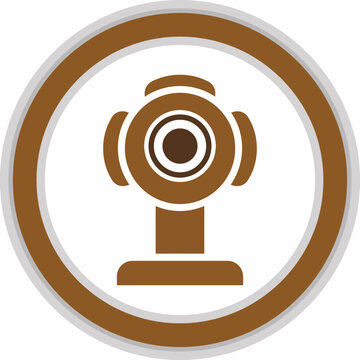 Brown and white circular icon of a security camera on a pedestal