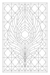 Obraz premium Vector peacock feather stained glass design for V-grooving and glass etching decoration.