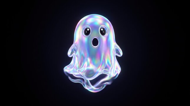 Holographic Ghost with Surprised Expression on Black Background