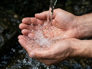 Fototapeta premium Fresh water pouring into cupped hands