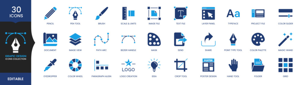 Graphic Design Icons Collection Set, Design Tools, Creative Software Symbols, Vector Editing, UI UX Designer Icons