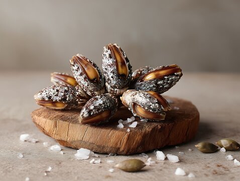 High-resolution image of goose barnacles on a wooden surface capturing the beauty of coastal life