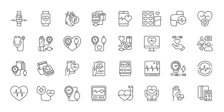 Cardiology icons in line design. cardiology, heart, heartbeat, ECG, doctor, healthcare, diagnosis on white background vector. Cardiology editable stroke icons.